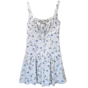 Wild Fable Emma Mini Babydoll Dress XS Blue White Floral Print Square Neck Lined